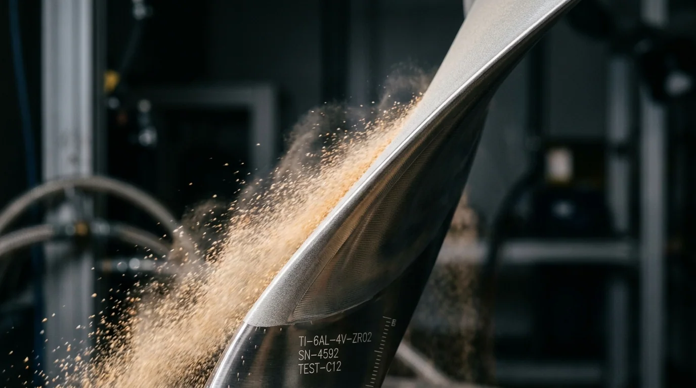 Titanium Rotor Leading Edge with Zirconia Ceramic Armor Surviving Quartz Sandstorm Erosion