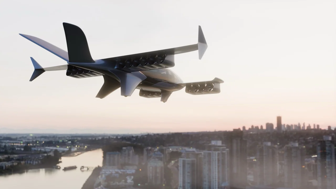 Yuntu Air Vehicle with Distributed Ducted Fan Propulsion Cruising in Dubai Skyline